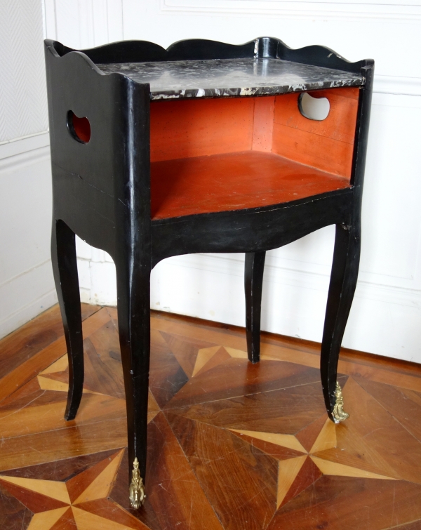 Louis XV lacquered wood and marble bedside table, 18th century