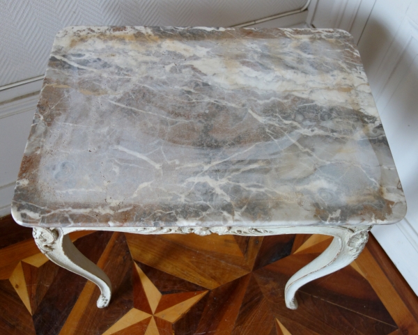 Louis XV sculpted lacquered wood coffee table, marble on top, 18th century