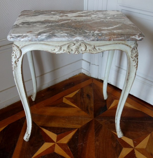 Louis XV sculpted lacquered wood coffee table, marble on top, 18th century