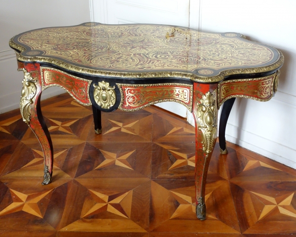 CG Diehl : table de salon en marqueterie Boulle Napoléon III (écaille de tortue et bronze doré)