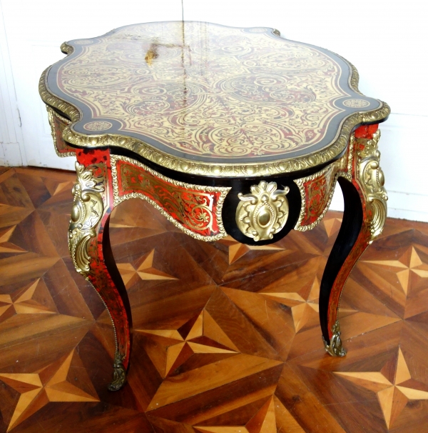 CG Diehl : table de salon en marqueterie Boulle Napoléon III (écaille de tortue et bronze doré)