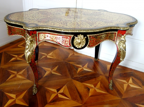 CG Diehl : table de salon en marqueterie Boulle Napoléon III (écaille de tortue et bronze doré)