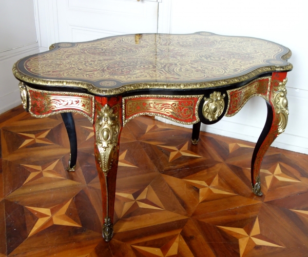 CG Diehl : table de salon en marqueterie Boulle Napoléon III (écaille de tortue et bronze doré)