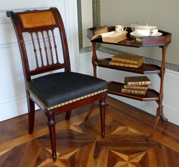 Table de salon tricoteuse XVIIIe en acajou et ébène, époque Directoire