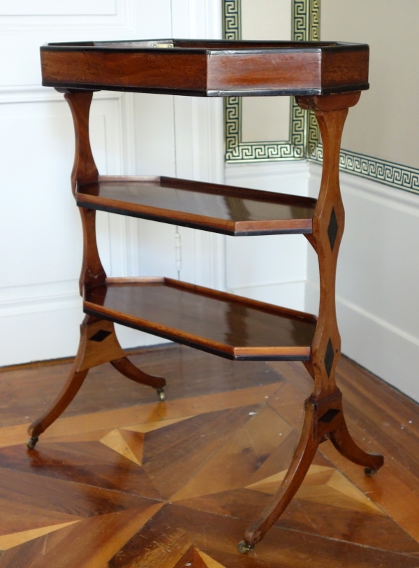 Table de salon tricoteuse XVIIIe en acajou et ébène, époque Directoire