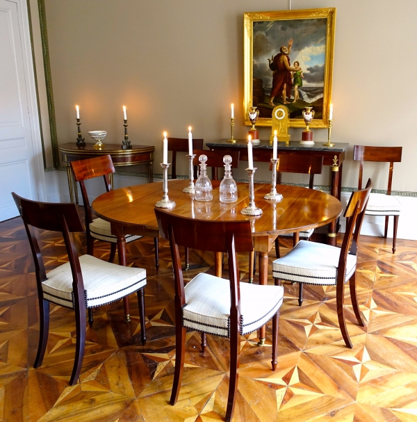 Table de salle à manger Louis XVI en acajou massif avec rallonge en acajou - début XIXe siècle