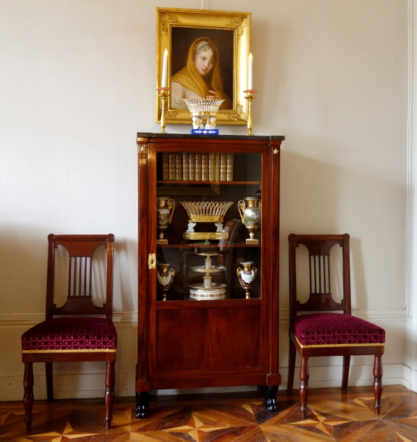 Vitrine bibliothèque en acajou d'époque Consulat Empire - 76,5cm x 35cm x 146cm