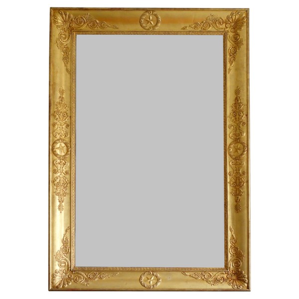 Important miroir Empire d'époque Charles X, bois doré et glace au mercure - 195cm x 128cm