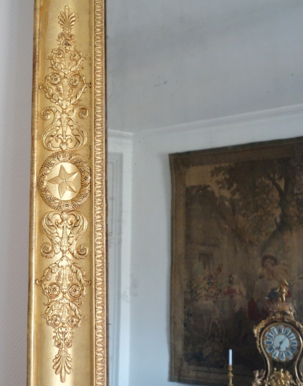 Spectacular gold leaf gilt wood Empire mirror - 195cm x 128cm