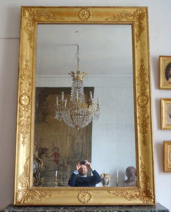 Spectacular gold leaf gilt wood Empire mirror - 195cm x 128cm