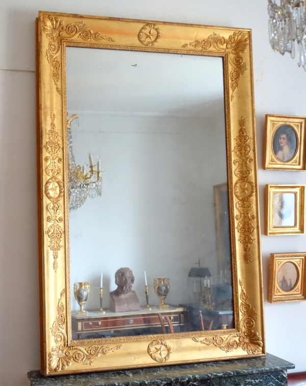 Important miroir Empire d'époque Charles X, bois doré et glace au mercure - 195cm x 128cm