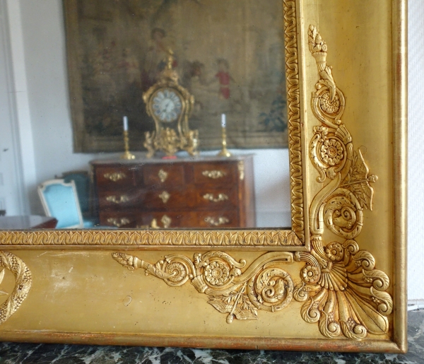 Important miroir Empire d'époque Charles X, bois doré et glace au mercure - 195cm x 128cm