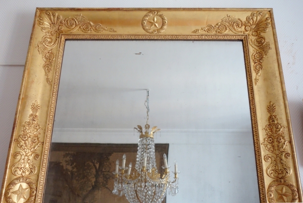 Important miroir Empire d'époque Charles X, bois doré et glace au mercure - 195cm x 128cm