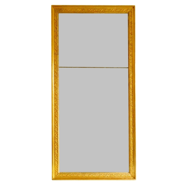 Tall Empire fireplace mirror, gilt wood frame, mercury glass, 83cm x 172cm