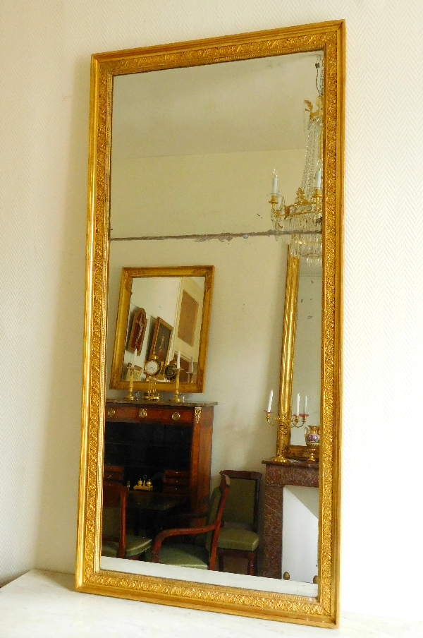 Tall Empire fireplace mirror, gilt wood frame, mercury glass, 83cm x 172cm