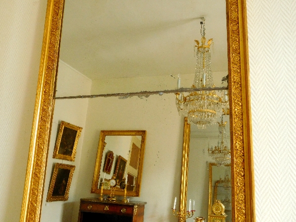 Miroir de cheminée en bois doré, glace au mercure en 2 parties, époque Empire, 83cm x 172cm