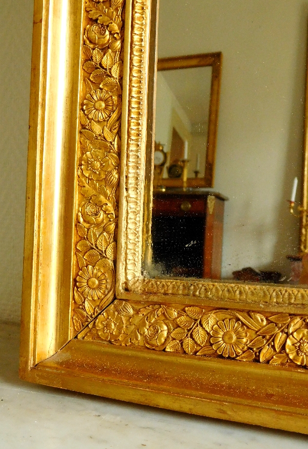 Tall Empire fireplace mirror, gilt wood frame, mercury glass, 83cm x 172cm
