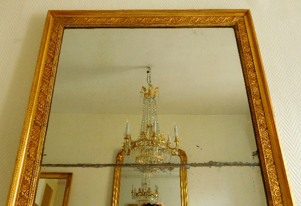 Tall Empire fireplace mirror, gilt wood frame, mercury glass, 83cm x 172cm