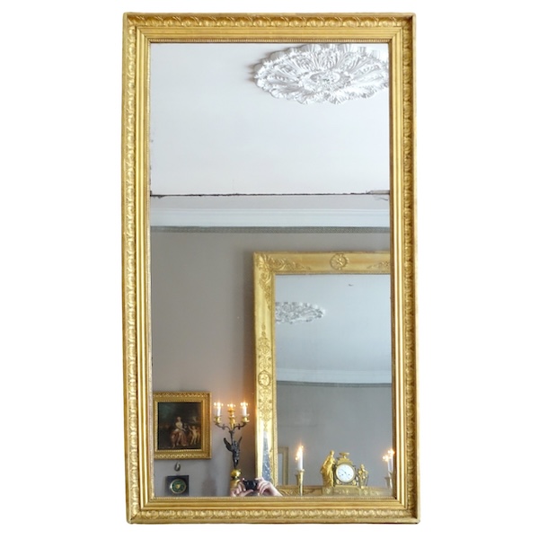 Grand miroir de cheminée, cadre en bois doré, glace au mercure, époque Empire - 157cm x 90cm