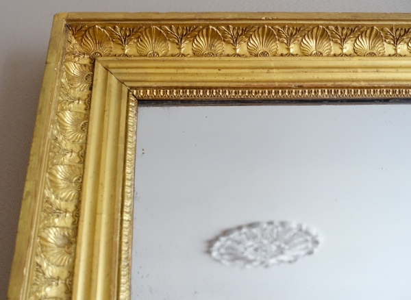 Grand miroir de cheminée, cadre en bois doré, glace au mercure, époque Empire - 157cm x 90cm