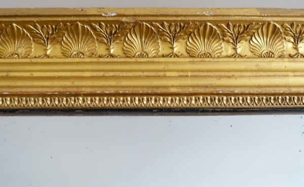 Grand miroir de cheminée, cadre en bois doré, glace au mercure, époque Empire - 157cm x 90cm