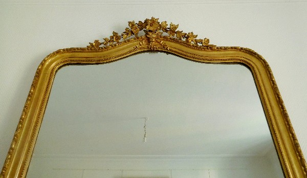 Très grand miroir de cheminée, cadre en bois doré, glace au mercure, époque Napoléon III - 135cm x 210cm