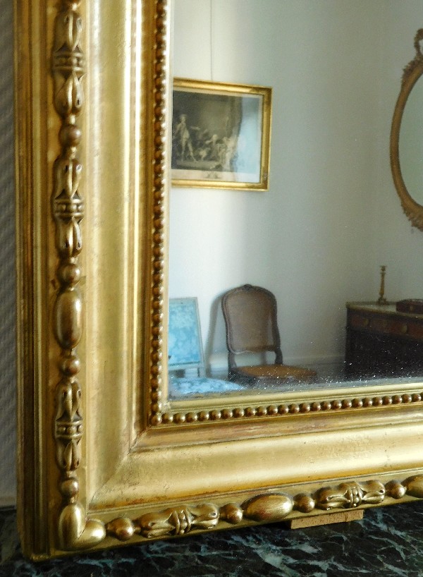 Très grand miroir de cheminée, cadre en bois doré, glace au mercure, époque Napoléon III - 135cm x 210cm