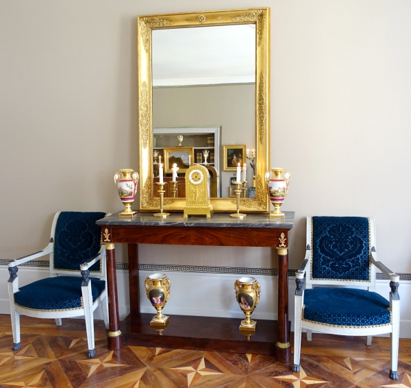 Large Empire mirror, gold leaf gilt wood frame, early 19th century circa 1830 - 96cm x 142.5cm