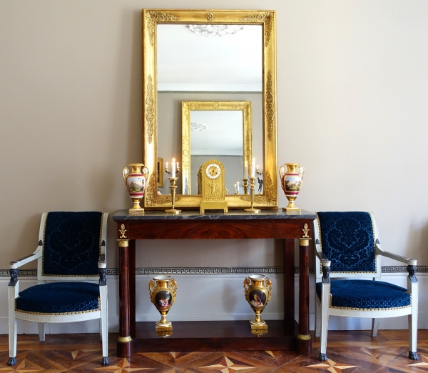 Large Empire mirror, gold leaf gilt wood frame, early 19th century circa 1830 - 96cm x 142.5cm