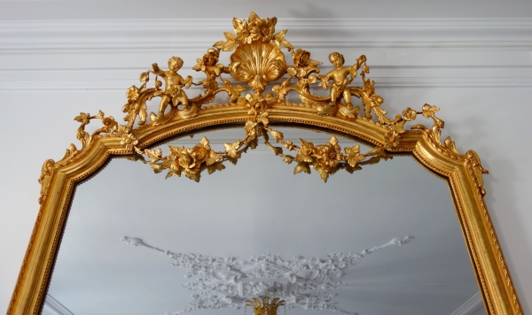 Large gold leaf gilt wood mirror, mercury mirror - Napoleon III period - 205cm x 128cm