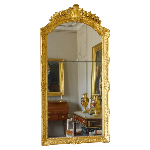 Louis XIV sculpted gilt wood mirror, mercury glass, early 18th century - 79.5cm x 159cm