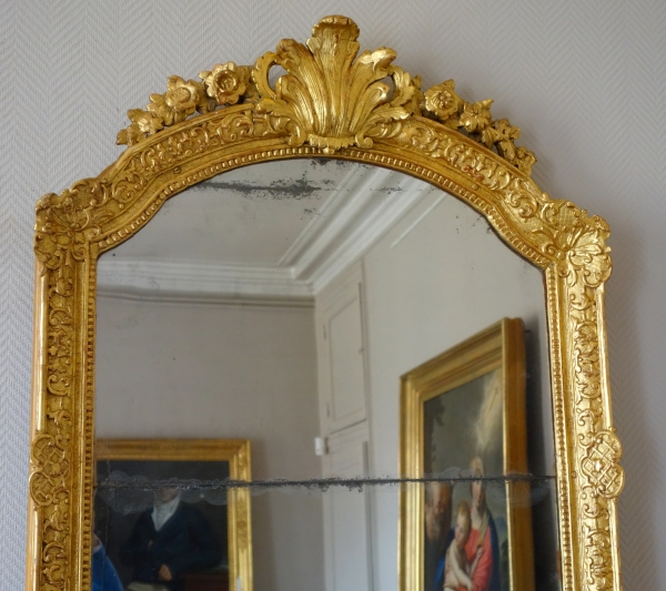 Louis XIV sculpted gilt wood mirror, mercury glass, early 18th century - 79.5cm x 159cm