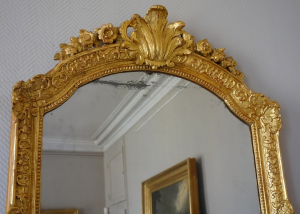 Louis XIV sculpted gilt wood mirror, mercury glass, early 18th century - 79.5cm x 159cm