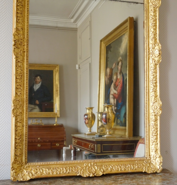 Louis XIV sculpted gilt wood mirror, mercury glass, early 18th century - 79.5cm x 159cm