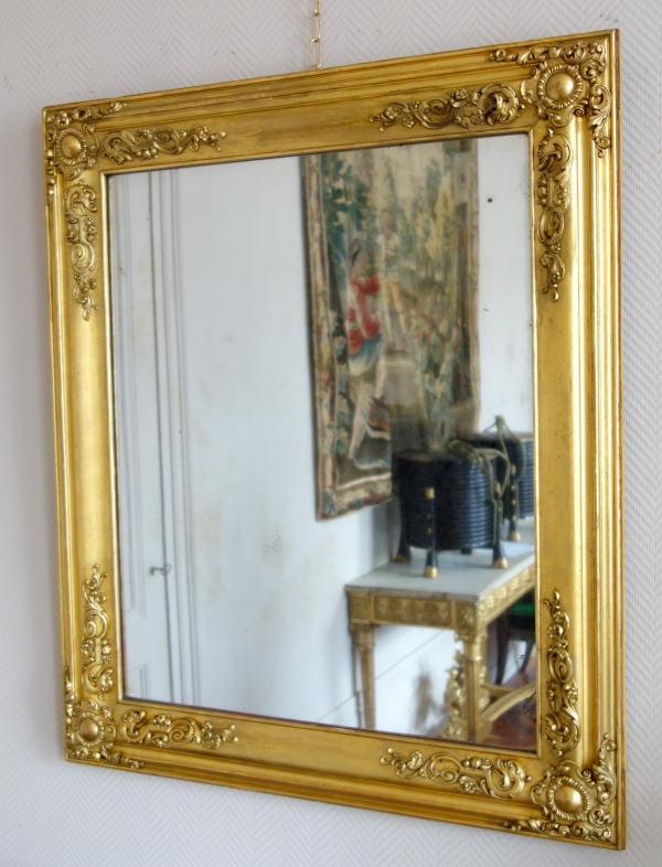 Mid 19th century gold leaf gilt wood mirror, mercury glass - 100cm x 80cm