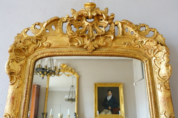 Miroir en bois doré d'époque Régence Louis XV - dorure à la feuille d'or - 97cm x 67,5cm
