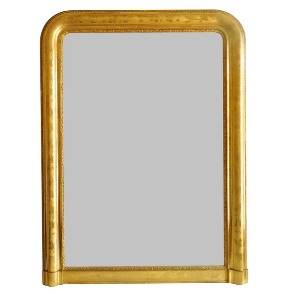 Antique French gilt wood mirror, mercury glass, circa 1850
