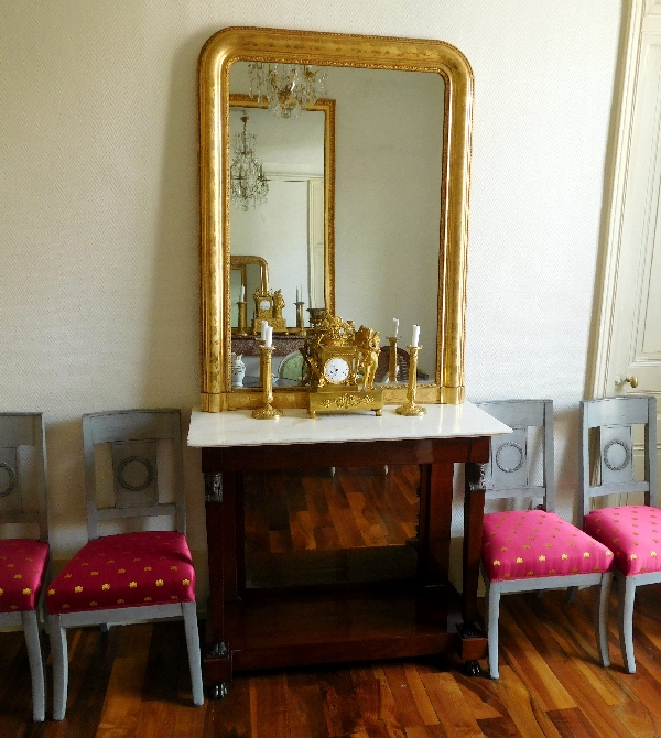 Antique French gilt wood mirror, mercury glass, circa 1850