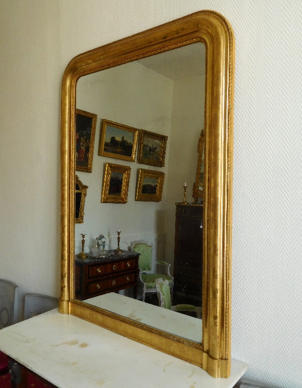 Antique French gilt wood mirror, mercury glass, circa 1850