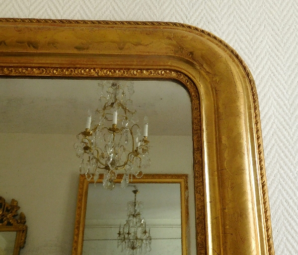 Antique French gilt wood mirror, mercury glass, circa 1850