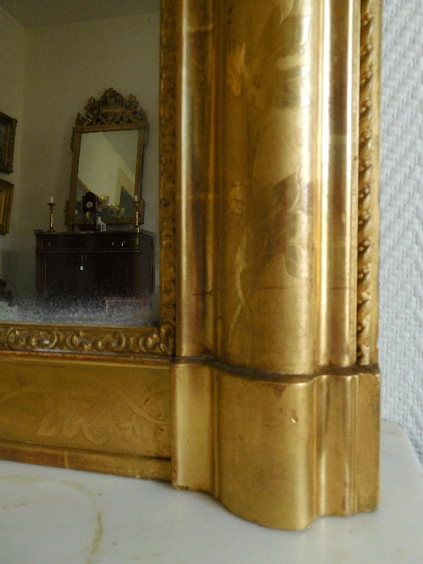 Antique French gilt wood mirror, mercury glass, circa 1850