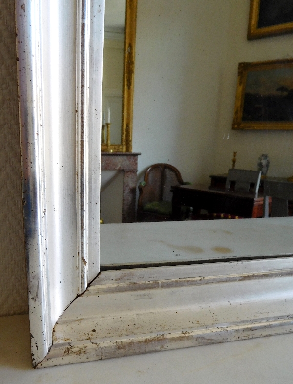 Large mercury glass mirror, silver leaf frame - 112cm x 88cm