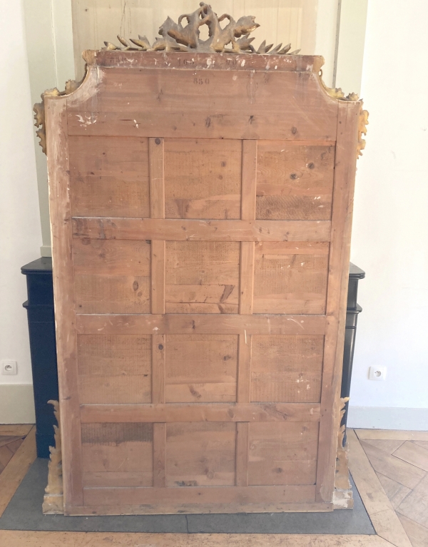 Large Louis XVI style gold leaf gilt wood mirror, mercury glass, 19th century - 215cm x 138cm