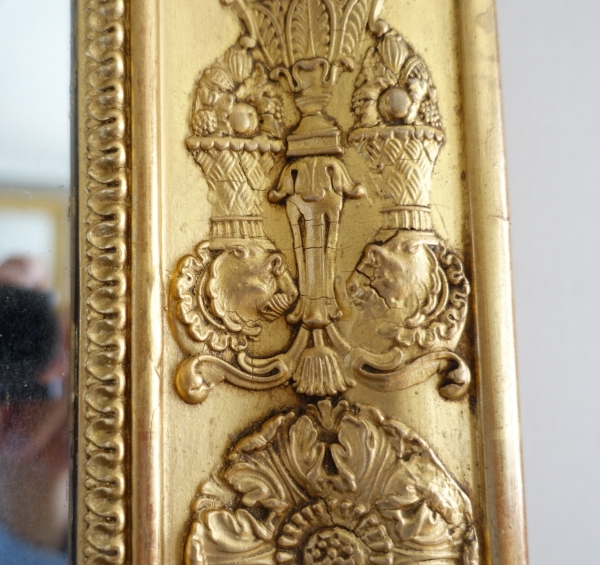 Miroir de cheminée d'époque Empire Restauration, bois doré glace au mercure - 91,5cm x 123cm