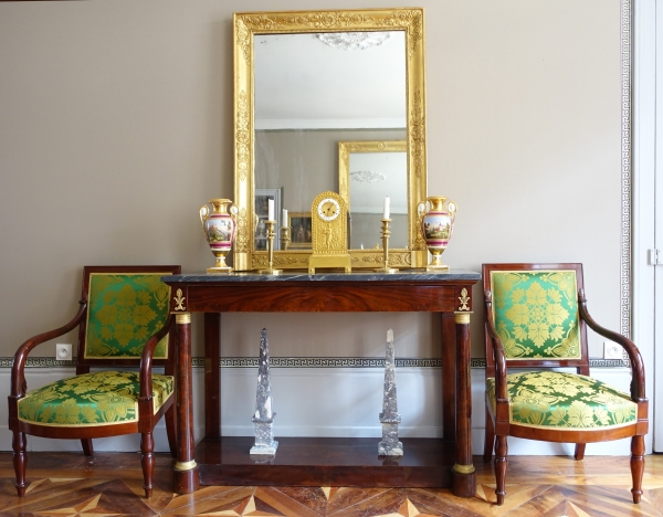 Miroir de cheminée d'époque Empire Restauration, bois doré glace au mercure - 91,5cm x 123cm