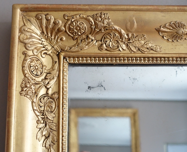 Miroir de cheminée d'époque Empire Restauration, bois doré glace au mercure - 91,5cm x 123cm