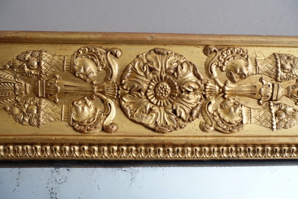 Miroir de cheminée d'époque Empire Restauration, bois doré glace au mercure - 91,5cm x 123cm