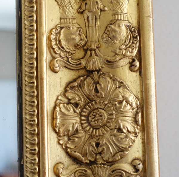 Miroir de cheminée d'époque Empire Restauration, bois doré glace au mercure - 91,5cm x 123cm