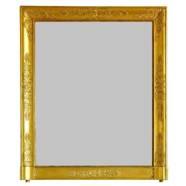 Miroir de cheminée d'époque Empire Restauration en bois doré à glace au mercure - 80,5cm x 97cm