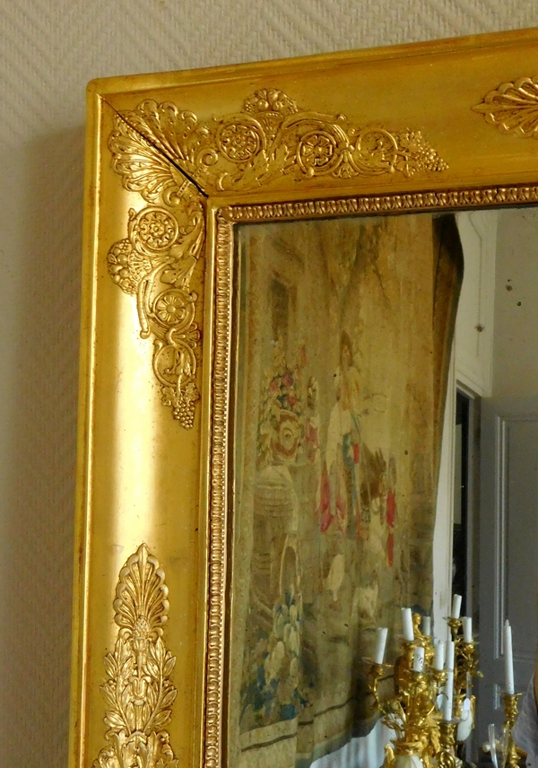 Miroir de cheminée d'époque Empire Restauration en bois doré à glace au mercure - 80,5cm x 97cm